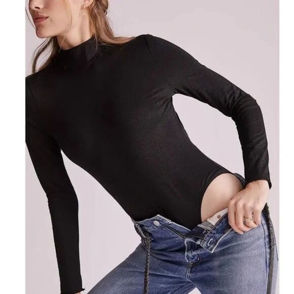 ANTHROPOLOGIE Daily Practice Sparkle Mockneck Bodysuit‎ NWT Sz XS - Picture 1 of 7